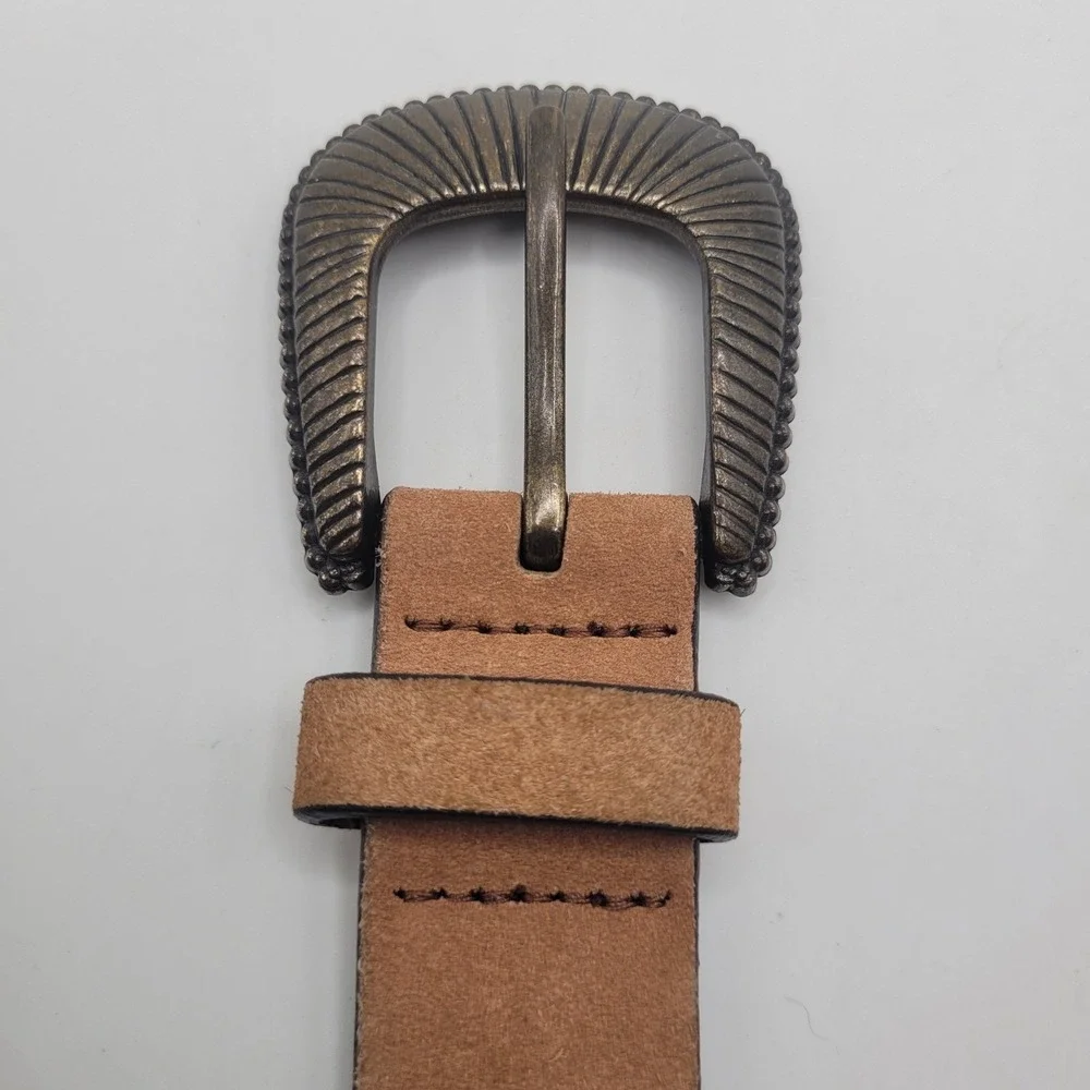 Brown Suede Belt Med Western Cowgirl Boho Southwestern Sunburst Buckle Santa Fe